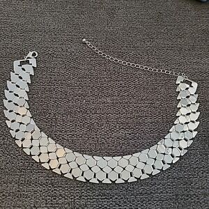 Silver Tone Wide Choker Necklace 11" + 4" extender Y2K Punk Rock Grunge